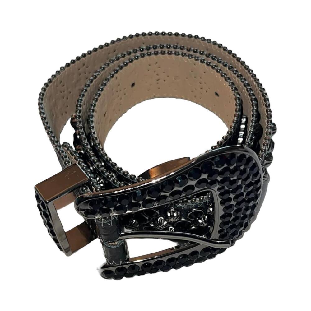 BB Simon Jet Black Crystal Studded Belt Size 34 NWT